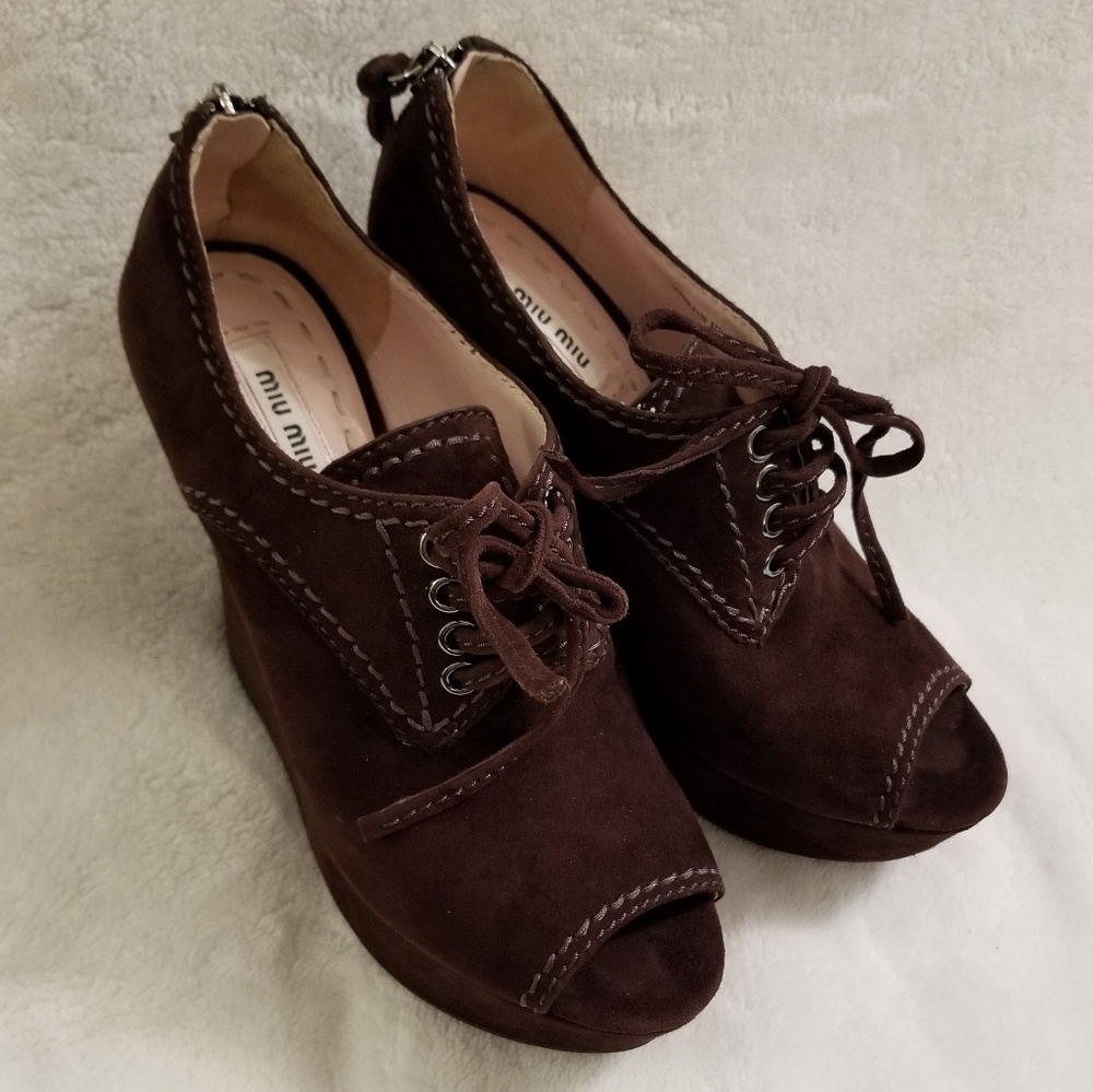 MIU MIU open toe wedges